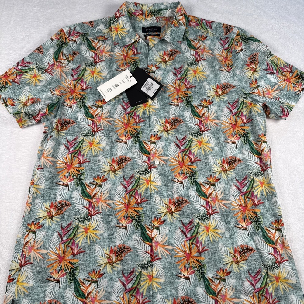 NEW BUGATCHI Seafoam Floral Short-Sleeve Casual Hawaiian Shirt Mens XXL $179